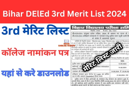 Bihar DElEd 3rd Merit List 2024 Out