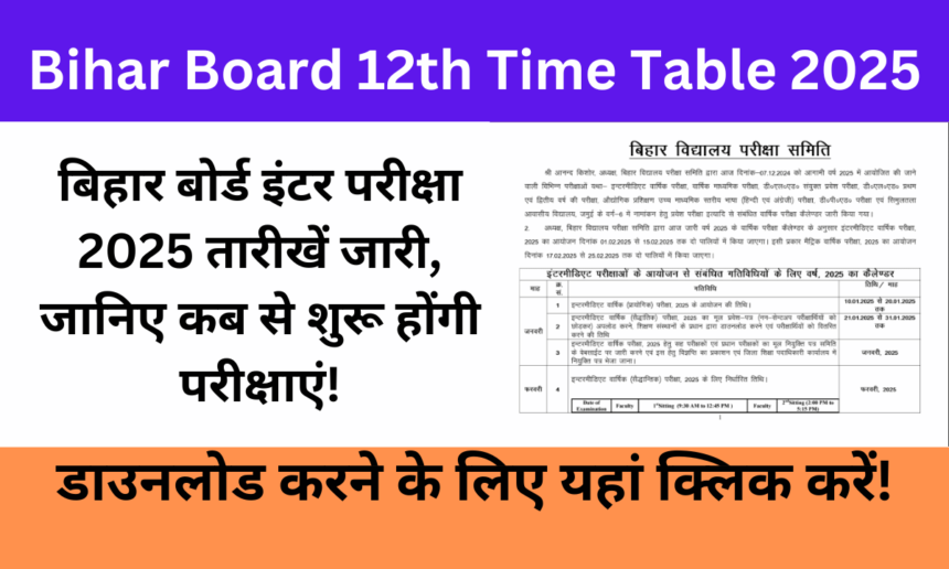 Bihar Board 12th Time Table 2025